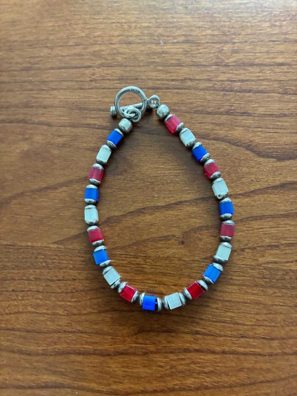Fun Red/White/Blue Beaded Bracelet Marked 925